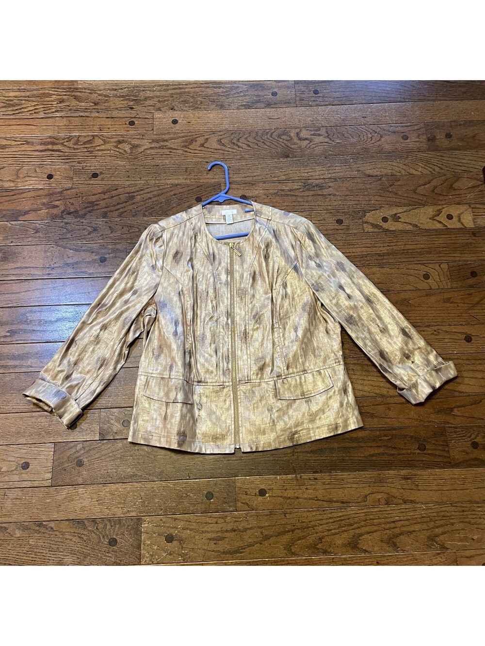 Chico's Women's Printed Full Zip Up Linen and Rayon Blend Jacket Size 3